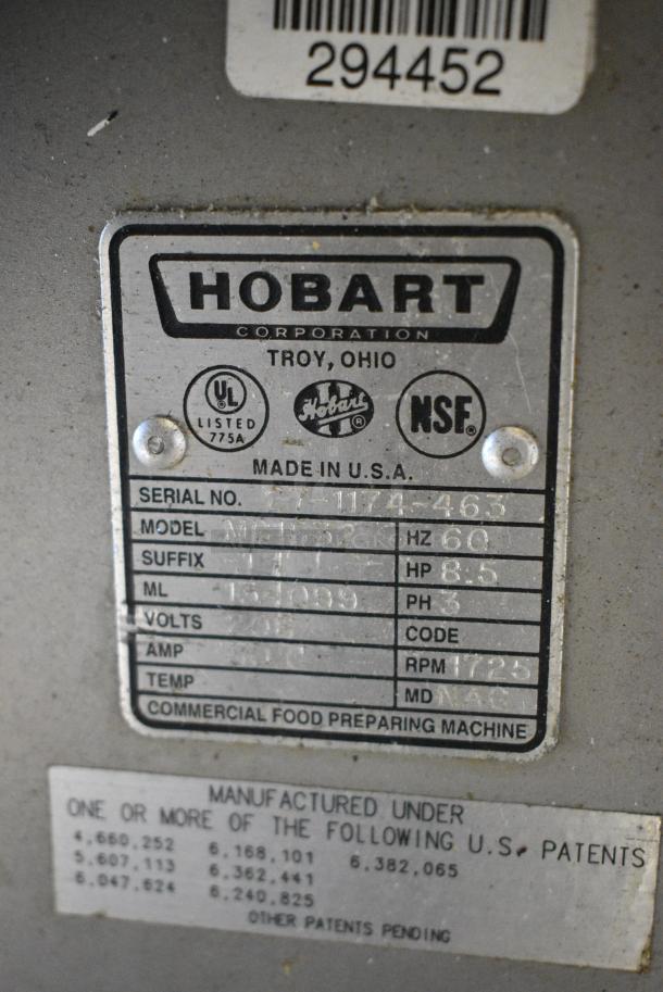 Hobart MG1632 Metal Commercial Floor Style Electric Powered Meat Mixer Grinder w/ Foot Pedal on Commercial Casters. 208 Volts, 3 Phase. - Image 8 of 8