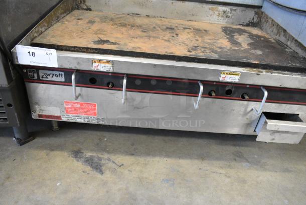 APW Wyott Stainless Steel Commercial Countertop Natural Gas Powered Flat Top Griddle. - Image 3 of 5