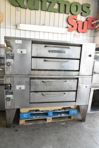 2 Bakers Pride DS805 Stainless Steel Commercial Natural Gas Powered Single Deck Pizza Oven on Metal Legs. 70,000 BTU. 2 Times Your Bid!