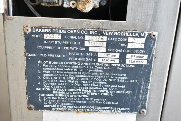 2 Bakers Pride DS805 Stainless Steel Commercial Natural Gas Powered Single Deck Pizza Oven on Metal Legs. 70,000 BTU. 2 Times Your Bid! - Image 9 of 9