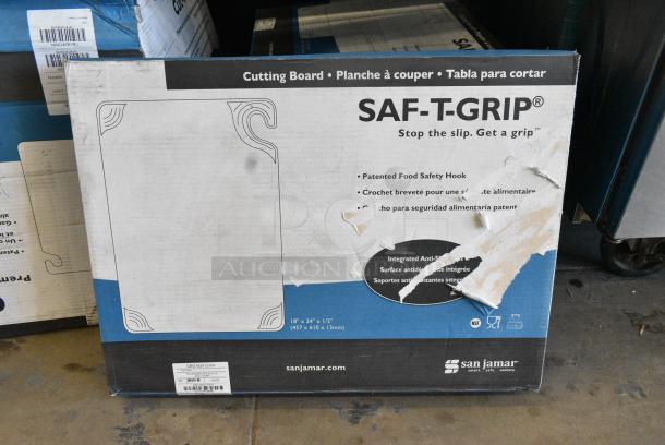 3 BRAND NEW!  Boxes of 6 San Jamar CBG182412WH Saf-T-Grip® 24" x 18" x 1/2" White Cutting Board with Hook. 3 Times Your Bid! - Image 1 of 5