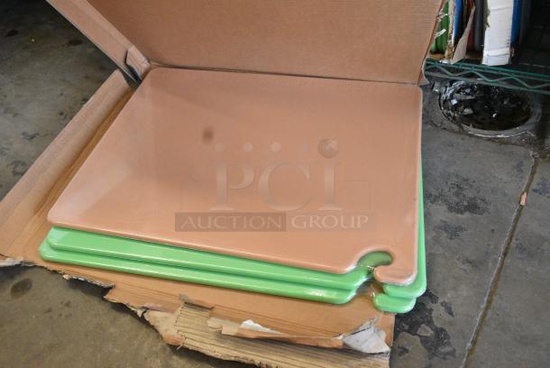 3 BRAND NEW!  Boxes of 6 San Jamar CB182412GN Cut-N-Carry® 24" x 18" x 1/2" Various Colored Cutting Board with Hook. Missing 3. 3 Times Your Bid! - Image 4 of 4