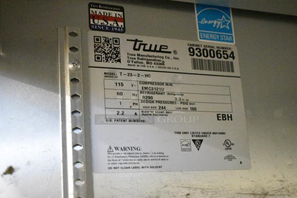 2017 True T-23-2-HC Stainless Steel Commercial 2 Half Size Door Reach In Cooler on Commercial Casters. 115 Volts, 1 Phase. Tested and Powers On But Does Not Get Cold - Image 8 of 8