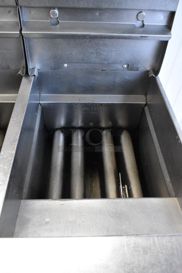 Pitco Frialator SGH50 Stainless Steel Commercial Floor Style Natural Gas Powered 5 Bay Deep Fat Fryer w/ Filtration System on Commercial Casters. 80,000 BTU. - Image 11 of 18