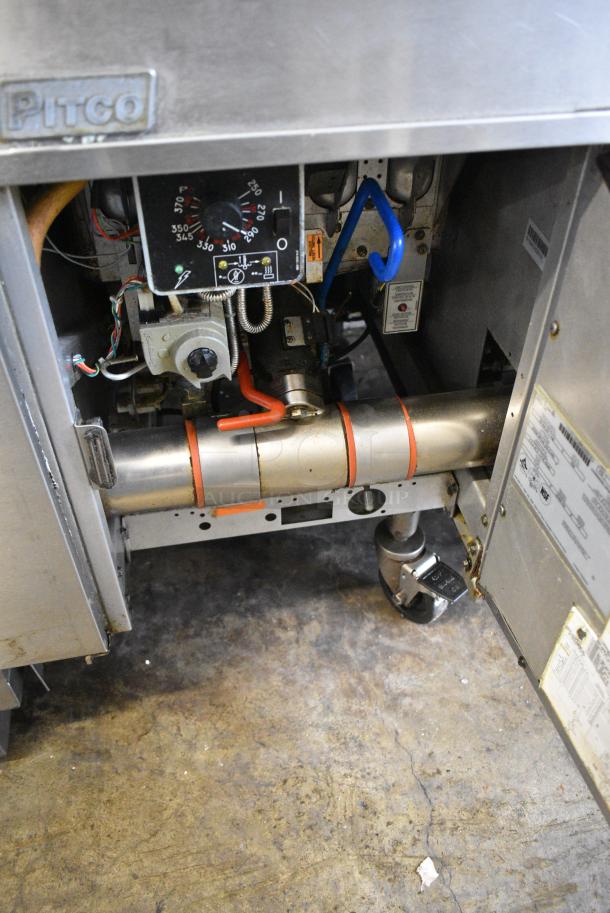 Pitco Frialator SGH50 Stainless Steel Commercial Floor Style Natural Gas Powered 5 Bay Deep Fat Fryer w/ Filtration System on Commercial Casters. 80,000 BTU. - Image 14 of 18