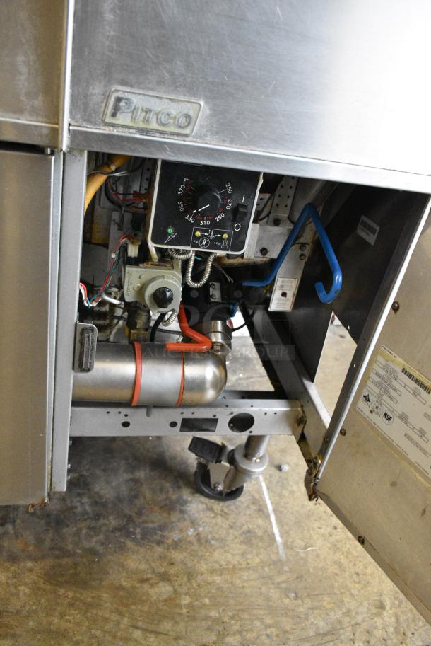 Pitco Frialator SGH50 Stainless Steel Commercial Floor Style Natural Gas Powered 5 Bay Deep Fat Fryer w/ Filtration System on Commercial Casters. 80,000 BTU. - Image 16 of 18