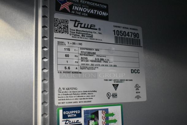 2022 True T-35-HC Stainless Steel Commercial 2 Door Reach In Cooler w/ Poly Coated Racks. 115 Volts, 1 Phase. Tested and Working! - Image 7 of 7
