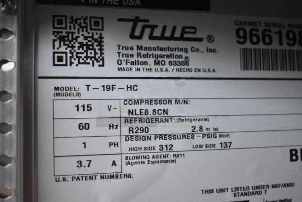 2019 True T-19F-HC Stainless Steel Commercial Single Door Reach In Freezer w/ Poly Coated Racks on Commercial Casters. 115 Volts, 1 Phase. Tested and Working! - Image 7 of 8