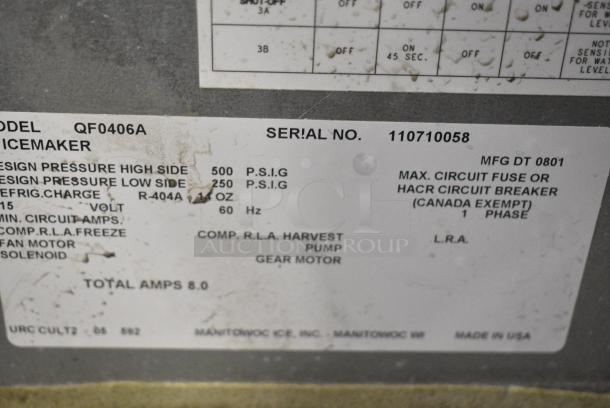 Manitowoc QF0406A Stainless Steel Commercial Undercounter Self Contained Ice Machine. 115 Volts, 1 Phase. - Image 7 of 8
