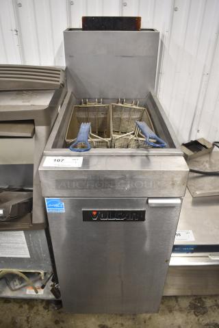 Vulcan 1VEG35M-1 Stainless Steel Commercial Floor Style Natural Gas Powered Deep Fat Fryer w/ 2 Metal Fry Baskets. 70,000 BTU.