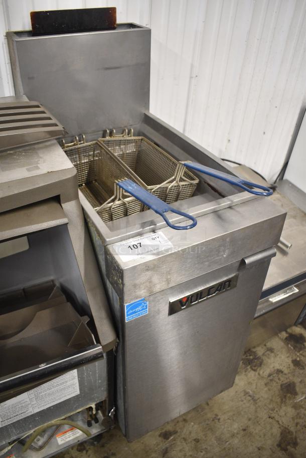 Vulcan 1VEG35M-1 Stainless Steel Commercial Floor Style Natural Gas Powered Deep Fat Fryer w/ 2 Metal Fry Baskets. 70,000 BTU. - Image 2 of 7