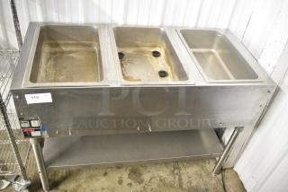 Eagle SDHT3-240 Metal Commercial 3 Bay Steam Table w/ Metal Under Shelf.  240 Volts, 3 Phase.