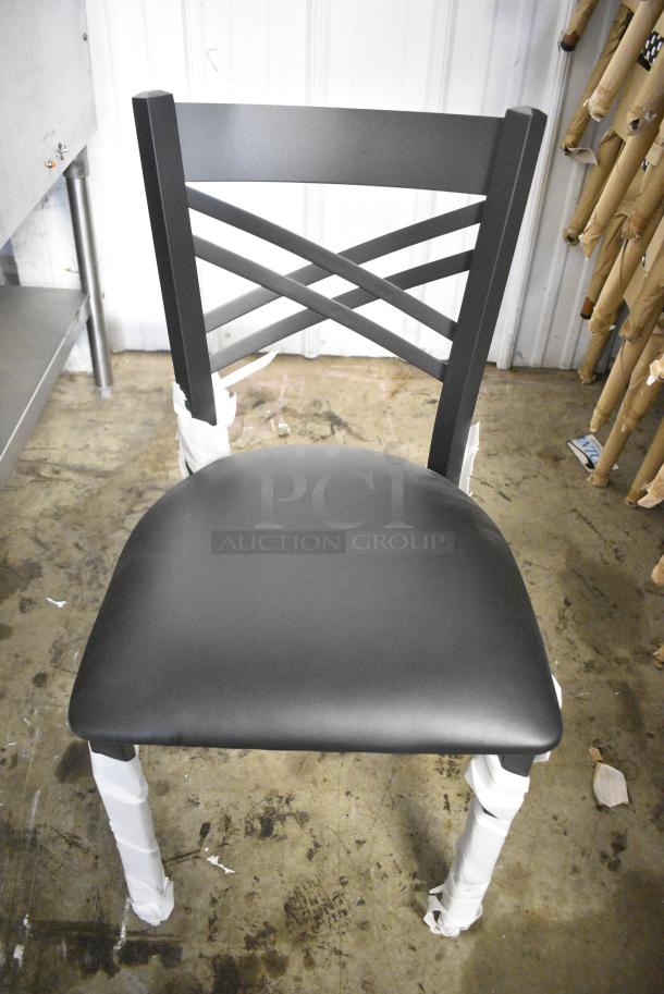 20 BRAND NEW SCRATCH AND DENT! Lancaster Table & Seating 164CCROSSFR Black Metal Dining Height Chair w/ Black Seat Cushion. 20 Times Your Bid! - Image 1 of 5
