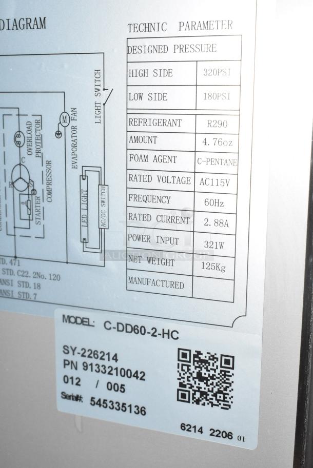 BRAND NEW SCRATCH AND DENT! 2022 Migali C-DD60-2-HC Stainless Steel Commercial 2 Door Direct Draw Kegerator. 115 Volts, 1 Phase. Tested and Working! - Image 9 of 10