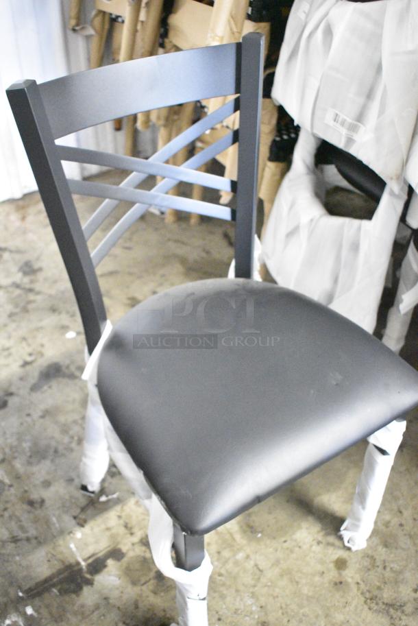 8 BRAND NEW SCRATCH AND DENT! Lancaster Table & Seating 164CCROSSFR Black Metal Dining Height Cross Back Chair w/ Black Seat Cushion. 8 Times Your Bid! - Image 2 of 7