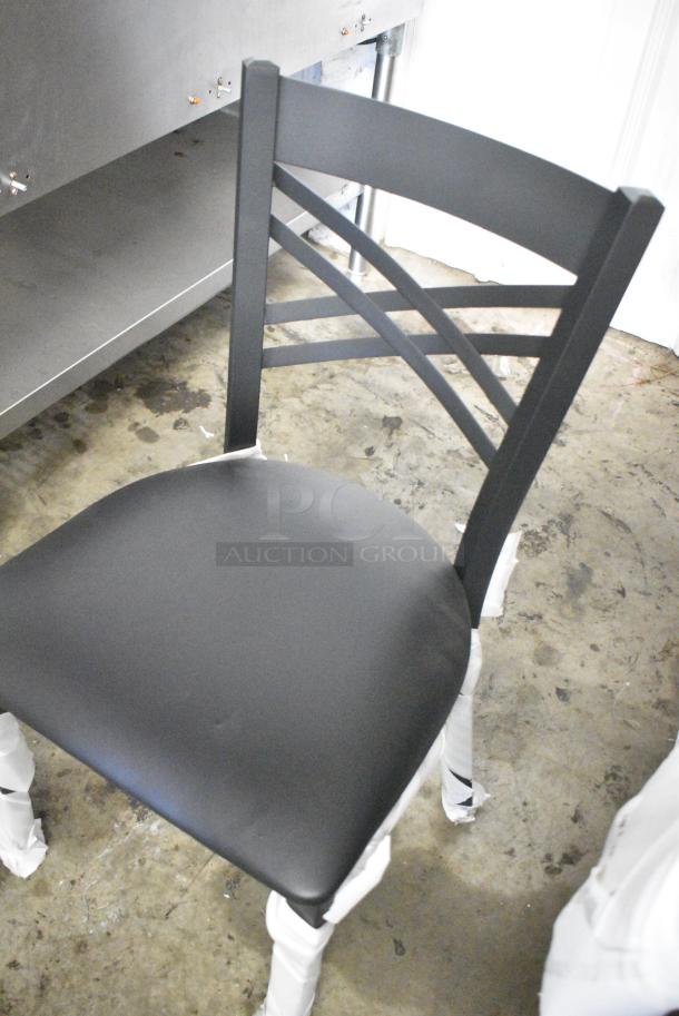 8 BRAND NEW SCRATCH AND DENT! Lancaster Table & Seating 164CCROSSFR Black Metal Dining Height Cross Back Chair w/ Black Seat Cushion. 8 Times Your Bid! - Image 3 of 7