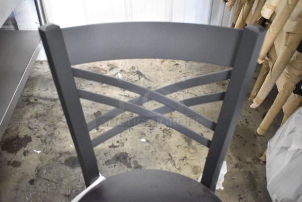 8 BRAND NEW SCRATCH AND DENT! Lancaster Table & Seating 164CCROSSFR Black Metal Dining Height Cross Back Chair w/ Black Seat Cushion. 8 Times Your Bid! - Image 4 of 7