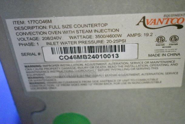 BRAND NEW SCRATCH AND DENT! Avantco 177CO46M Stainless Steel Commercial Countertop Full Size Convection Oven w/ View Through Door, Metal Oven Racks, Thermostatic Controls and Steam Injection. 4.4 cu ft. See Pictures For Broken Glass. 208/240 Volts, 1 Phase. - Image 7 of 8