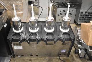 2024 Carnival King JETCOF 480M 382RBD5G4 Stainless Steel Commercial Countertop 4 Quadruple 5 Gallon Bowl Refrigerated Beverage Dispenser Base. 120 Volts, 1 Phase. Tested and Powers On But Does Not Get Cold