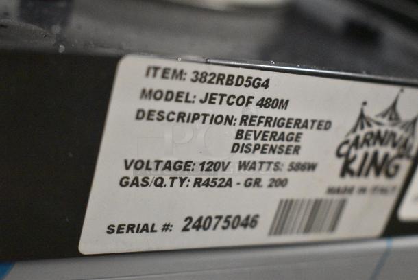 2024 Carnival King JETCOF 480M 382RBD5G4 Stainless Steel Commercial Countertop 4 Quadruple 5 Gallon Bowl Refrigerated Beverage Dispenser Base. 120 Volts, 1 Phase. Tested and Powers On But Does Not Get Cold - Image 4 of 5