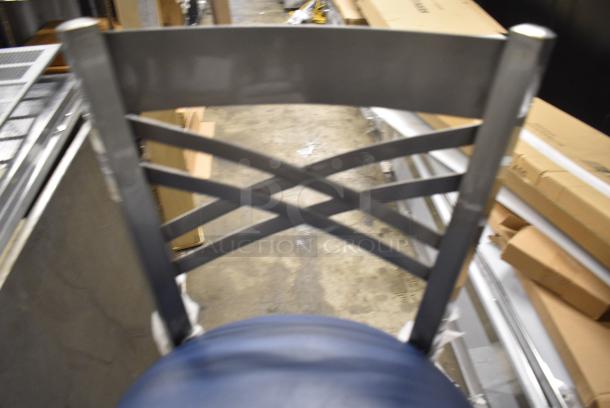 6 BRAND NEW SCRATCH AND DENT! Various Metal Chairs Including Bar Height Cross Back Chair w/ Blue Seat Cushion and Black Ladder Back Dining Height w Black Cushion. 6 Times Your Bid! - Image 4 of 11