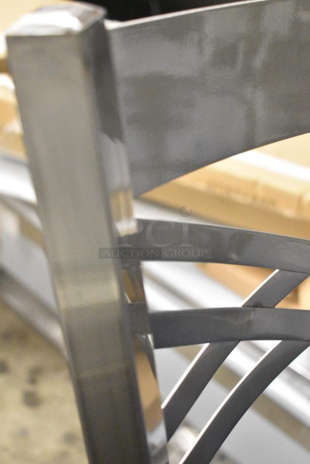 6 BRAND NEW SCRATCH AND DENT! Various Metal Chairs Including Bar Height Cross Back Chair w/ Blue Seat Cushion and Black Ladder Back Dining Height w Black Cushion. 6 Times Your Bid! - Image 5 of 11