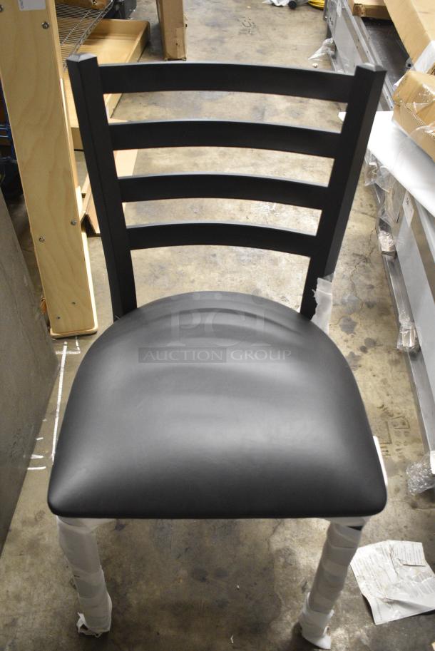 6 BRAND NEW SCRATCH AND DENT! Various Metal Chairs Including Bar Height Cross Back Chair w/ Blue Seat Cushion and Black Ladder Back Dining Height w Black Cushion. 6 Times Your Bid! - Image 6 of 11