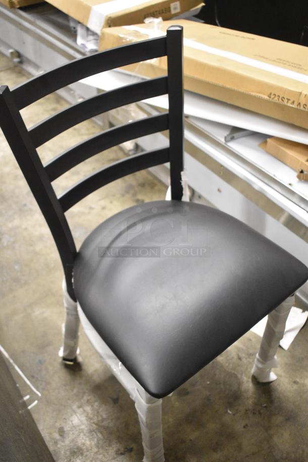 6 BRAND NEW SCRATCH AND DENT! Various Metal Chairs Including Bar Height Cross Back Chair w/ Blue Seat Cushion and Black Ladder Back Dining Height w Black Cushion. 6 Times Your Bid! - Image 7 of 11