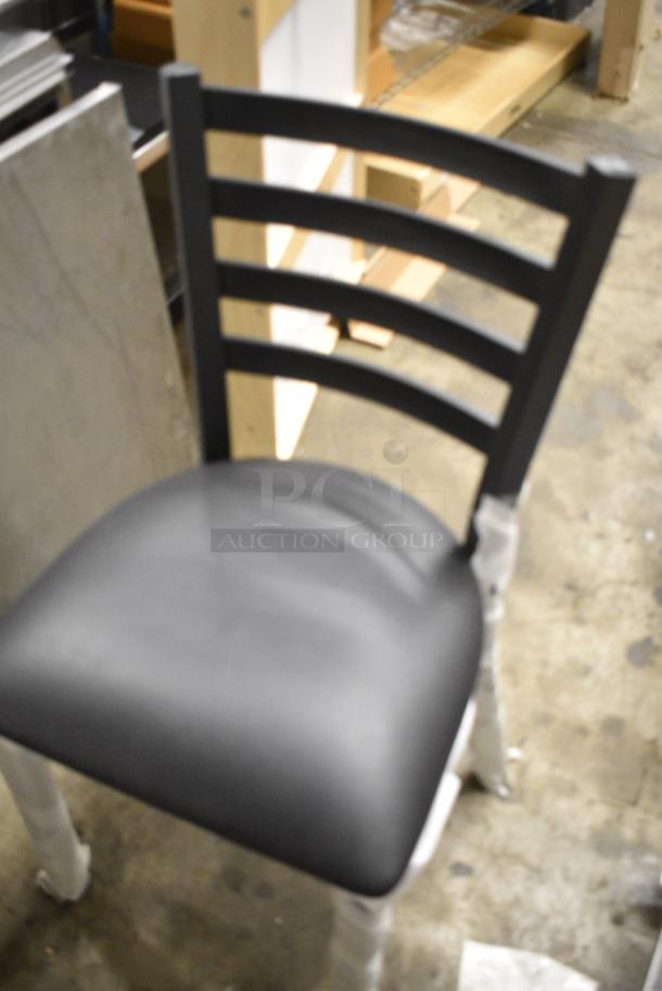 6 BRAND NEW SCRATCH AND DENT! Various Metal Chairs Including Bar Height Cross Back Chair w/ Blue Seat Cushion and Black Ladder Back Dining Height w Black Cushion. 6 Times Your Bid! - Image 8 of 11