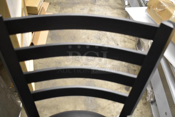 6 BRAND NEW SCRATCH AND DENT! Various Metal Chairs Including Bar Height Cross Back Chair w/ Blue Seat Cushion and Black Ladder Back Dining Height w Black Cushion. 6 Times Your Bid! - Image 9 of 11