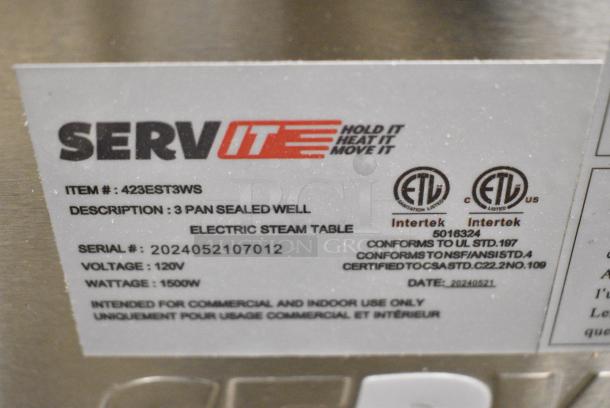 BRAND NEW SCRATCH AND DENT! 2024 ServIt 423EST3WS EST-3WS Three Pan Sealed Well Electric Steam Table with Adjustable Undershelf. 120 Volts, 1 Phase. Tested and Working! - Image 8 of 9