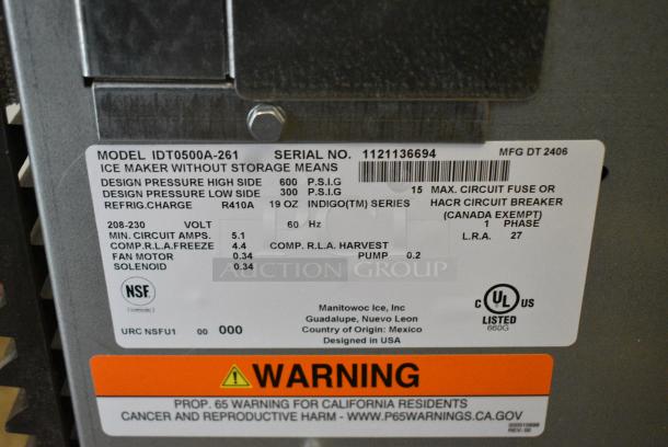 BRAND NEW SCRATCH AND DENT! 2024 Manitowoc IDT0500A-261 Indigo NXT 30" Air Cooled Cube Ice Machine - 208-230 Volts, 1 Phase, 520 lb. - Image 4 of 4