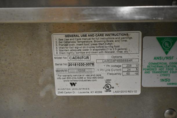 BRAND NEW SCRATCH AND DENT! 2018 Winston CAC507GR CVap Stainless Steel Commercial Cook and Hold Cabinet on Commercial Casters. 208 Volts, 1 Phase. - Image 9 of 9
