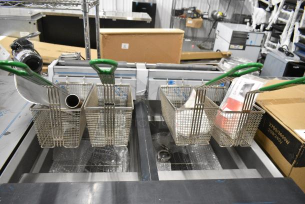 BRAND NEW SCRATCH AND DENT! 2024 Frymaster MJ240 Stainless Steel Commercial Floor Style Natural Gas Powered 2 Bay Deep Fat Fryer w/ 4 Metal Fry Baskets. 110,000 BTU. - Image 9 of 11