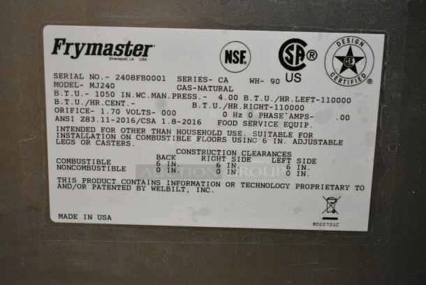 BRAND NEW SCRATCH AND DENT! 2024 Frymaster MJ240 Stainless Steel Commercial Floor Style Natural Gas Powered 2 Bay Deep Fat Fryer w/ 4 Metal Fry Baskets. 110,000 BTU. - Image 11 of 11