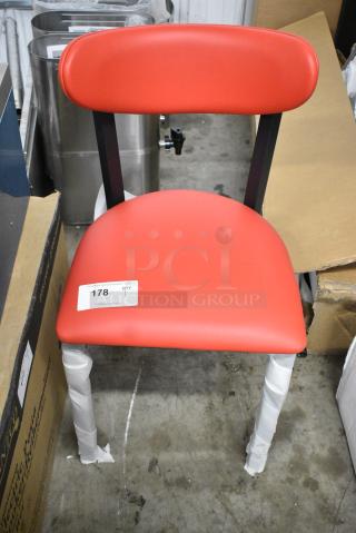 BRAND NEW SCRATCH AND DENT! Black Metal Dining Height Chair w/ Red Cushions