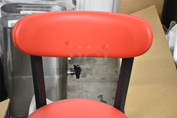 BRAND NEW SCRATCH AND DENT! Black Metal Dining Height Chair w/ Red Cushions - Image 2 of 4