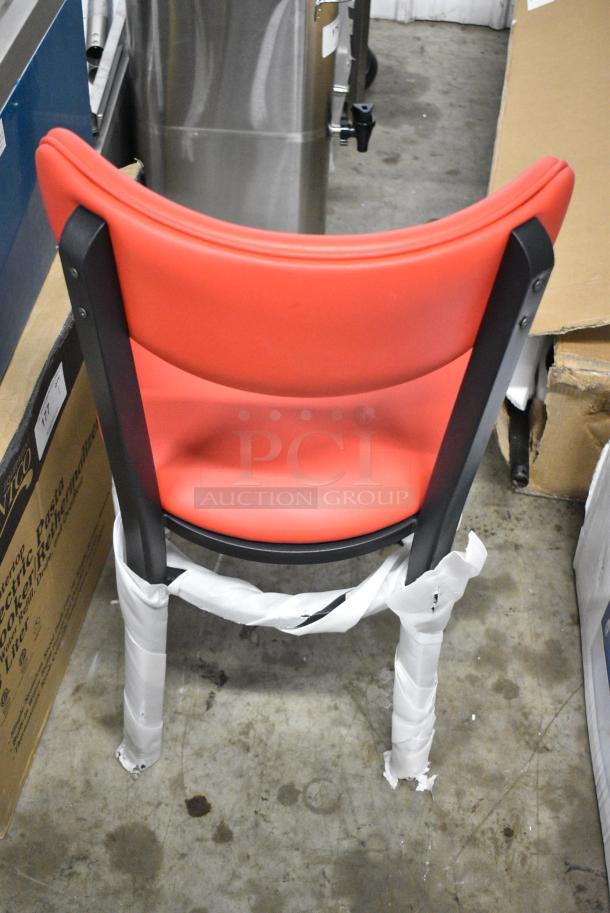 BRAND NEW SCRATCH AND DENT! Black Metal Dining Height Chair w/ Red Cushions - Image 4 of 4