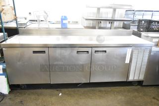 Delfield Stainless Steel Commercial Prep Table on Commercial Casters. 115 Volts, 1 Phase. Tested and Powers On But Does Not Get Cold