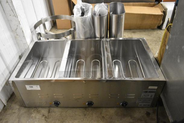 BRAND NEW SCRATCH AND DENT! 2024 Avantco 177STE3S Stainless Steel Three Pan Open Well Electric Steam Table with Undershelf. 120 Volts, 1 Phase. Tested and Working! - Image 7 of 14
