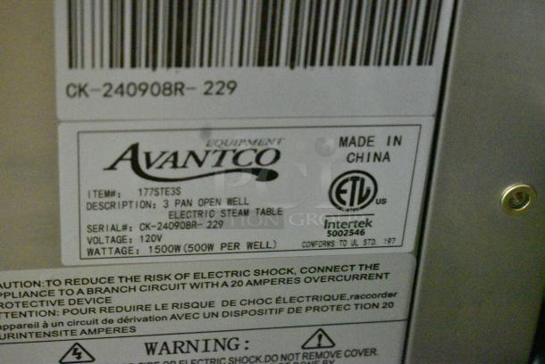 BRAND NEW SCRATCH AND DENT! 2024 Avantco 177STE3S Stainless Steel Three Pan Open Well Electric Steam Table with Undershelf. 120 Volts, 1 Phase. Tested and Working! - Image 14 of 14
