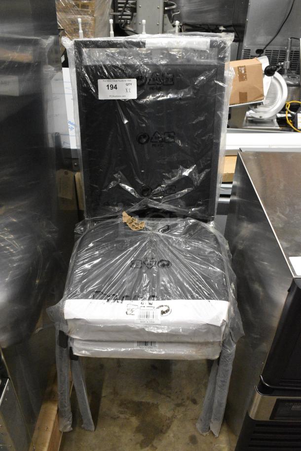 2 BRAND NEW SCRATCH AND DENT! Lancaster Table & Seating 164BCQSQBLKV  Square Back Banquet Chair with Black Vinyl and Silver Vein Frame. 2 Times Your Bid! - Image 1 of 5