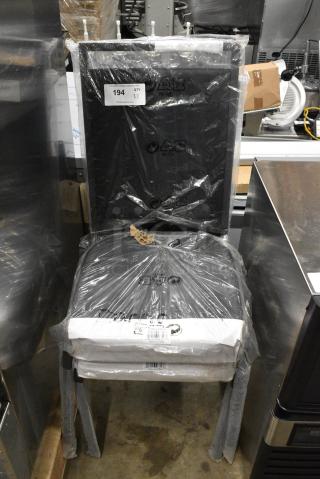 2 BRAND NEW SCRATCH AND DENT! Lancaster Table & Seating 164BCQSQBLKV  Square Back Banquet Chair with Black Vinyl and Silver Vein Frame. 2 Times Your Bid!