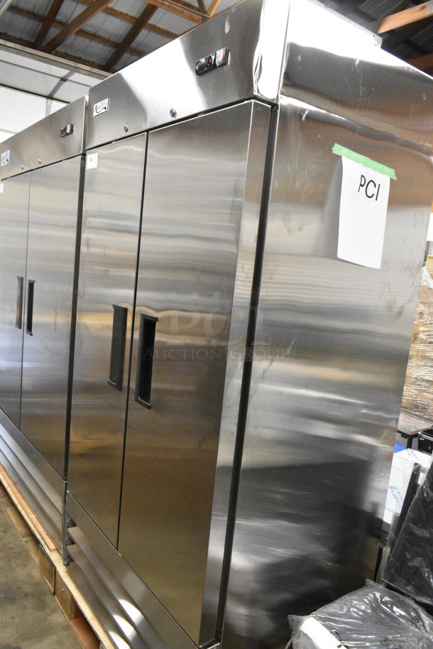 BRAND NEW SCRATCH AND DENT! 2024 Avantco 178A35FHC Stainless Steel Commercial 2 Door Reach In Freezer w/ Poly Coated Racks. 115 Volts, 1 Phase. Tested and Working! - Image 1 of 7