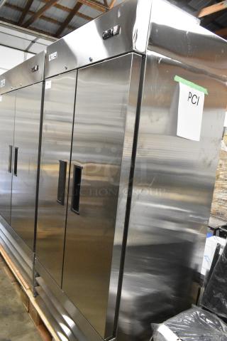 BRAND NEW SCRATCH AND DENT! 2024 Avantco 178A35FHC Stainless Steel Commercial 2 Door Reach In Freezer w/ Poly Coated Racks. 115 Volts, 1 Phase. Tested and Working!