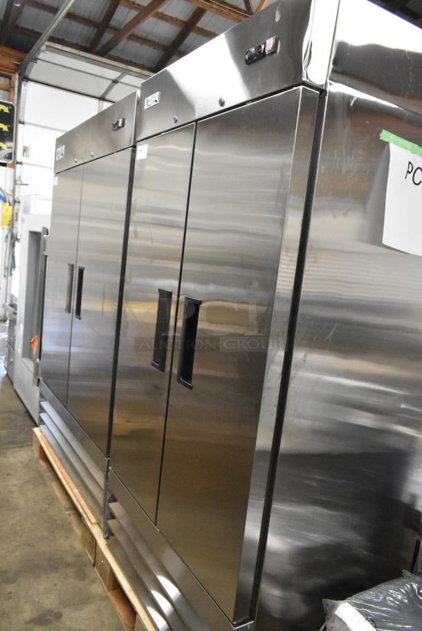 BRAND NEW SCRATCH AND DENT! 2024 Avantco 178A35FHC Stainless Steel Commercial 2 Door Reach In Freezer w/ Poly Coated Racks. 115 Volts, 1 Phase. Tested and Working! - Image 2 of 7