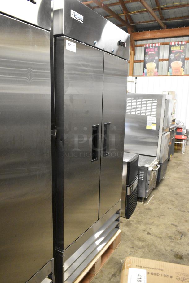 BRAND NEW SCRATCH AND DENT! 2024 Avantco 178A35FHC Stainless Steel Commercial 2 Door Reach In Freezer w/ Poly Coated Racks. 115 Volts, 1 Phase. Tested and Working! - Image 3 of 7