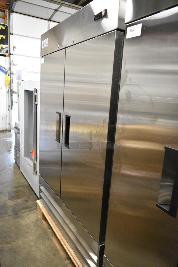 BRAND NEW SCRATCH AND DENT! 2024 Avantco 178A49RHC Stainless Steel Commercial 2 Door Reach In Cooler w/ Poly Coated Racks. 115 Volts, 1 Phase. Tested and Working! - Image 2 of 6