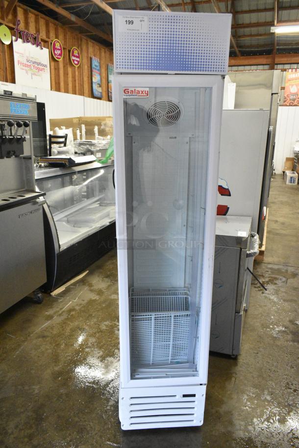 BRAND NEW SCRATCH AND DENT! Galaxy 177GDN5RBW Metal Commercial Single Door Reach In Cooler Merchandiser with Red, White, and Blue LED Lighting. 110-120 Volts, 1 Phase. Tested and Working! - Image 3 of 8
