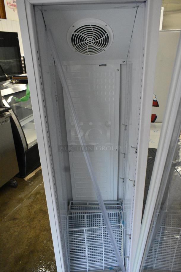BRAND NEW SCRATCH AND DENT! Galaxy 177GDN5RBW Metal Commercial Single Door Reach In Cooler Merchandiser with Red, White, and Blue LED Lighting. 110-120 Volts, 1 Phase. Tested and Working! - Image 5 of 8